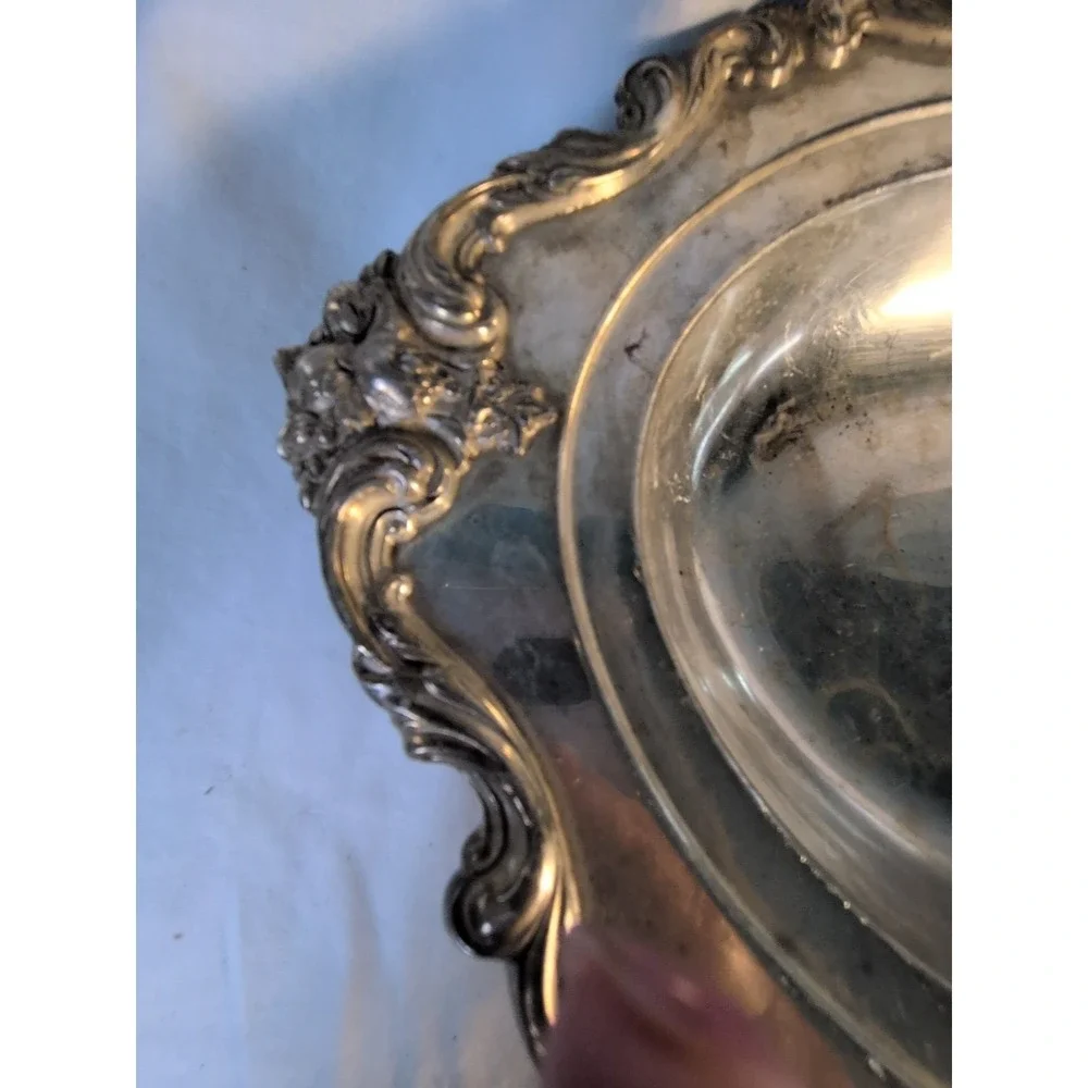 Vintage EGW&S Silverplate Serving Tray Ornate Scroll Edge 13